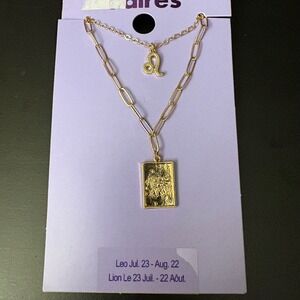 NWT Claires Gold Leo Zodiac Layered Set of‎ 2 Necklaces July August Gift